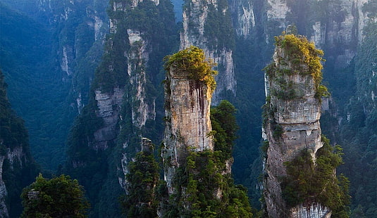 montagne di formazione rocciosa, fotografia, natura, paesaggio, montagne, alberi, scogliera, foresta, parco nazionale, Avatar, Sfondo HD HD wallpaper
