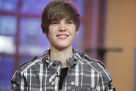 Justin Bieber, Justin Bieber, camisa, sonrisa, niño, cantante, Fondo de pantalla HD HD wallpaper