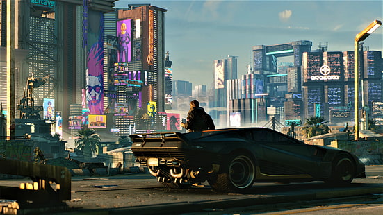 черен спортен автомобил, видео игри, киберпънк, Cyberpunk 2077, HD тапет HD wallpaper