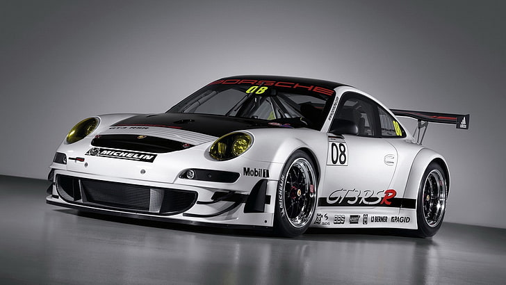 srebrny samochód wyścigowy, Porsche, Motorsport, wymiana, GT3 RS, Porsche 911, Tapety HD