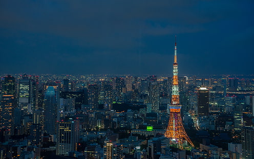 Токио сгради небостъргачи Tokyo Tower Tower Night HD, нощ, сгради, градски пейзаж, небостъргачи, кула, Токио, HD тапет HD wallpaper