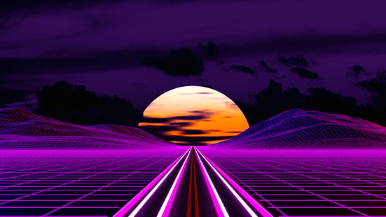Sonnenuntergang, Retrowave, Retro-Stil, HD-Hintergrundbild HD wallpaper