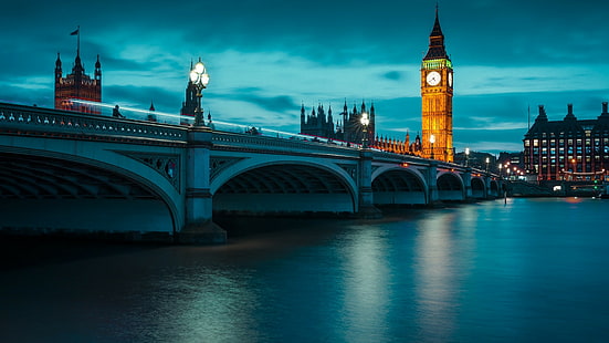 ロンドン、テムズ川、橋、夜の写真、風景、川、ロンドン、テムズ川、橋、夜の写真、風景、川、 HDデスクトップの壁紙 HD wallpaper