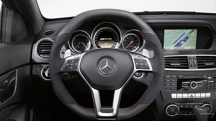 Mercedes C63 AMG Black Serisi Direksiyon İç Göstergeleri Dash Gösterge Paneli HD, otomobil, siyah, mercedes, tekerlek, amg, iç mekan, çizgi, dizi, göstergeler, direksiyon, kontrol paneli, c63, HD masaüstü duvar kağıdı