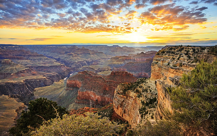 Гранд Каньон в Аризона Съединени щати Изгрев Първата сутрин на хоризонта Тапети за вашия работен плот или телефон Таблет и лаптоп 3840 × 2400, HD тапет