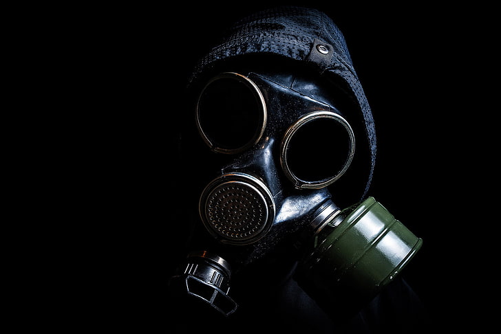 black smoking mask, jacket, hood, gas mask, male, HD wallpaper