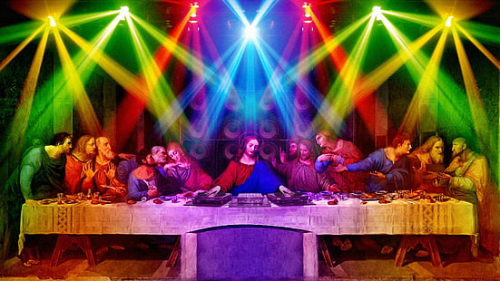 Letzte Abendmahlsparty, das letzte Abendmahl mit Bühnenlichtmalerei, lustig, 1920x1080, Party, Jesus, letztes Abendmahl, HD-Hintergrundbild HD wallpaper