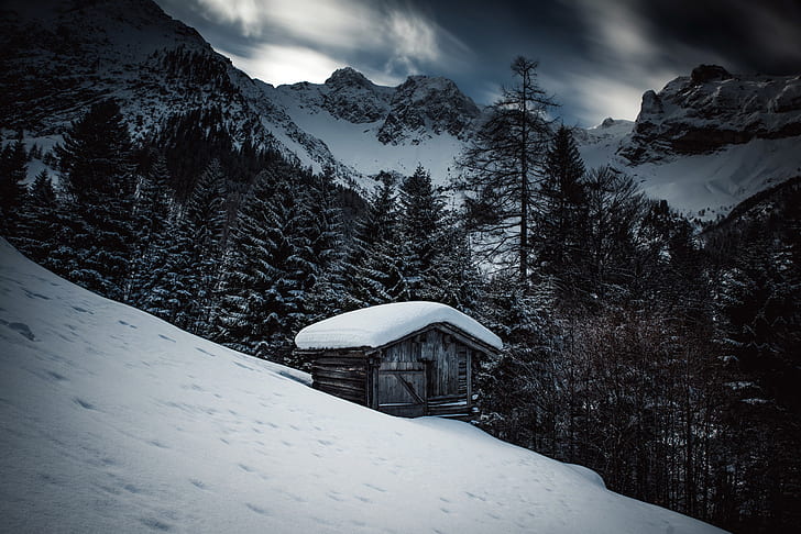 montanhas, natureza, inverno, paisagem, neve, HD papel de parede
