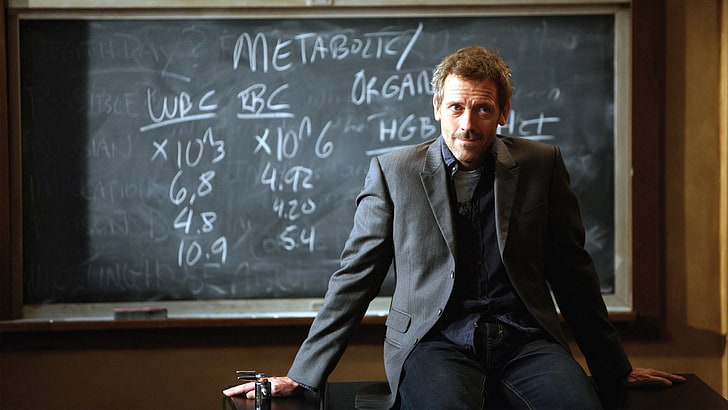 men's black suit, House, M.D., Hugh Laurie, blackboard, HD wallpaper