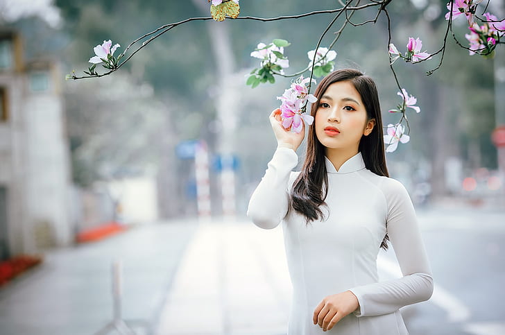 Asian, women, model, áo dài, HD wallpaper