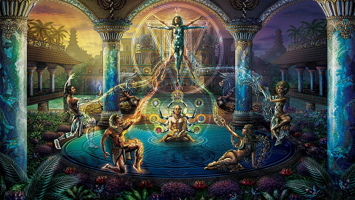 religion, fantasy art, four elements, HD wallpaper