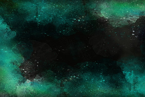 turkusowo-czarna mgławica tapeta, abstrakcja, akwarela, ciemne, plamy, czarny, zielony, Tapety HD HD wallpaper