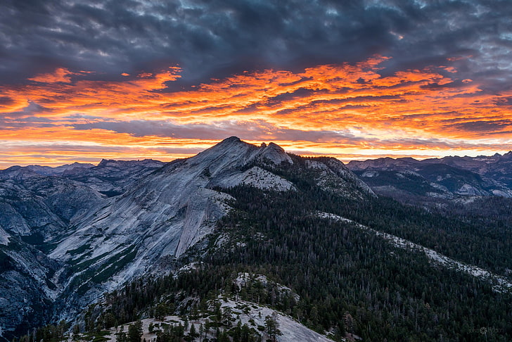 rote und schwarze abstrakte Malerei, Yosemite Nationalpark, Kalifornien, Berge, Bäume, Landschaft, Wolken, Sonnenaufgang, Tal, HD-Hintergrundbild