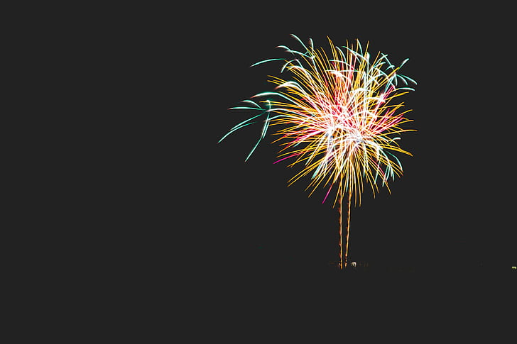 fireworks, sparks, holiday, salute, crumble, colorful, night, HD wallpaper