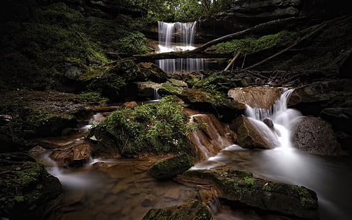 Waterfall Stream Forest Moss Rocks Stones HD, ธรรมชาติ, ป่า, หิน, หิน, น้ำตก, สตรีม, มอส, วอลล์เปเปอร์ HD HD wallpaper