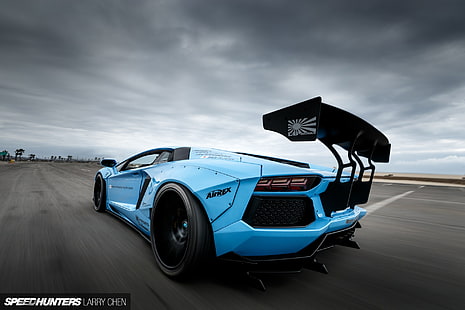 coupé sportiva blu, auto, Lamborghini, Lamborghini Aventador, LB Works, Liberty Walk, blu, Sfondo HD HD wallpaper