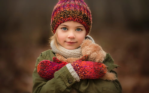 Söt liten flicka, leende, porträtt, hatt, söt, liten, flicka, leende, porträtt, hatt, HD tapet HD wallpaper