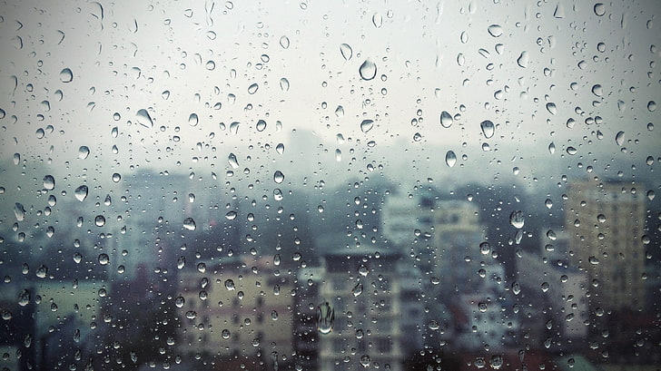 قطرات الماء ، المطر ، النافذة ، الزجاج ، المباني ، القطرات، خلفية HD