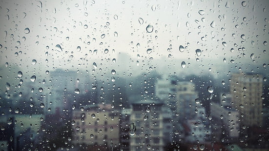 water droplets, rain, window, glass, buildings, drops, HD wallpaper HD wallpaper