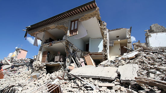 terremoto, destruição, casa, tijolo, argamassa, destruído, terremoto, destroços, cimento, triste, terrível, terrível, tremor, sismo, HD papel de parede HD wallpaper