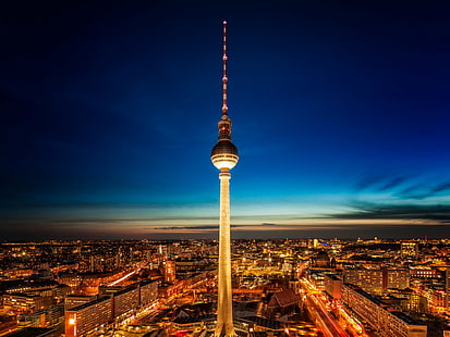 CN tower during daytime, Alex, Night, CN tower, daytime, Berlin  Germany, Alexanderplatz, Fernsehturm, TV Tower, TV  Tower, Square, Blue Hour, Colourful, Lights, Light, Trails, HDR Photography, cityscape, television Tower - Berlin, urban Skyline, famous Place, architecture, urban Scene, city, tower, communications Tower, skyscraper, sky, sunset, dusk, downtown District, building Exterior, built Structure, illuminated, HD wallpaper HD wallpaper