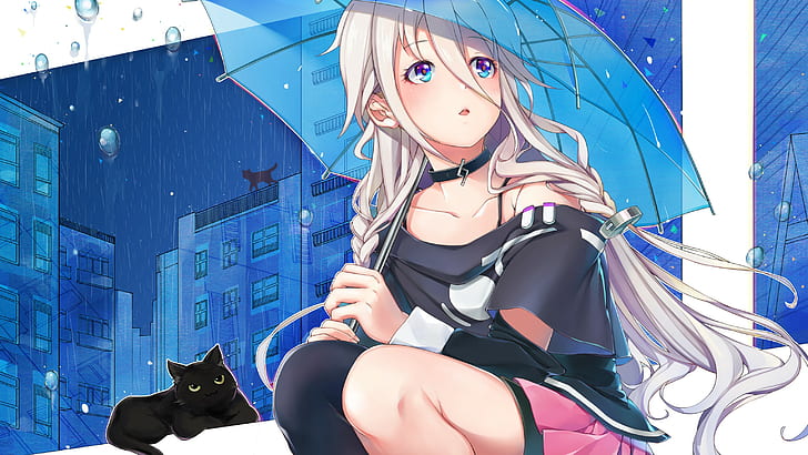 Anime Girls, IA, Vocaloid, Rain, Umbrella, anime girls, ia, vocaloid, rain, umbrella, 3072x1728, HD wallpaper