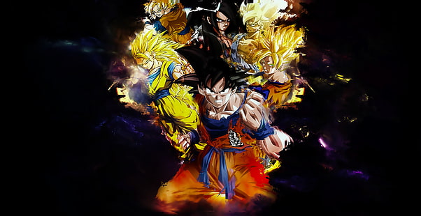 Dragon Ball Son Goku مع Saiyan يشكل ورق حائط رقمي ، Dragon Ball ، Dragon Ball Z ، Goku، خلفية HD HD wallpaper