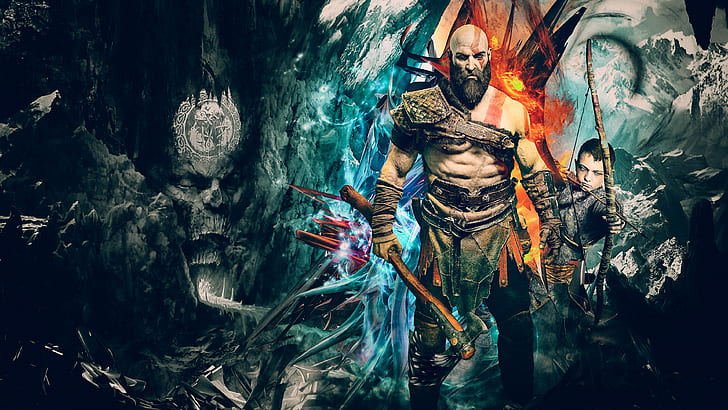 kratos, god of war 4, god of war, เกม, เกม ps, hd, 4k, อาร์ตเวิร์ค, วอลล์เปเปอร์ HD