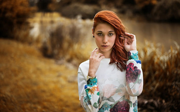 Victoria Ryzhevolosaya, redhead, face, portrait, nose rings, women, women outdoors, model, HD wallpaper