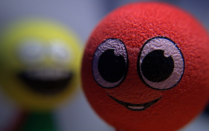 red emoji ball, smiley, blurred, HD wallpaper