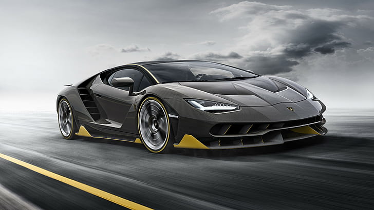 Lamborghini, черный, размытие движения, желтый, автомобиль, дорога, автомобиль, Lamborghini Centenario LP770-4, Super Car, HD обои
