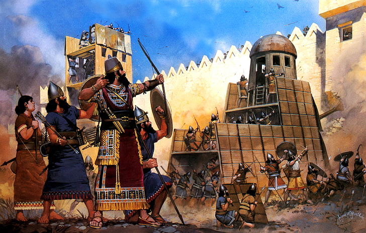 trojan war wallpaper, figure, art, fortress, Taran, storm, siege, archers, spearmen, the Assyrians, the shield, XIII century BC, movable turret, HD wallpaper