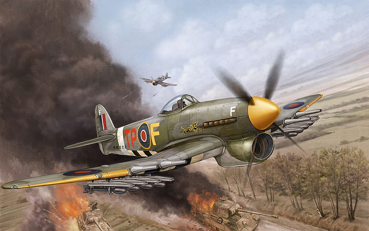 grey Tpof biplane, pesawat, pesawat tempur, seni, bomber, game,, Inggris, Flames of War, WW2., lajang, Hawker Typhoon, perang dunia II, miniatur, Wallpaper HD