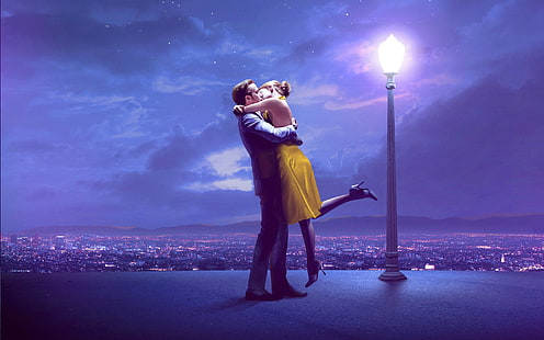 фиолетовый, La La Land, Эмма Стоун, Райан Гослинг, танцы, кино, HD обои HD wallpaper