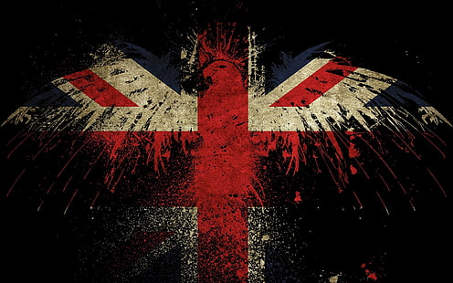 Великобритания иллюстрация, стиль, креатив, краска, текстура, искусство, орел, флаги, орлы, флаг Англии, флаг Британии, HD обои HD wallpaper