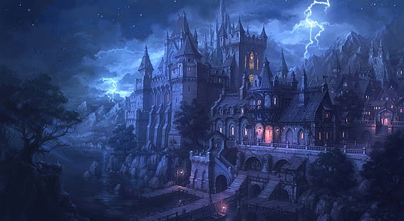 slott, fantasikonst, konstverk, spöklikt, gotiskt, HD tapet HD wallpaper