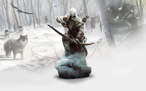 Bogenschütze mit Bogen, Videospiele, Assassin's Creed, Wolf, Assassin's Creed III, Connor Kenway, HD-Hintergrundbild HD wallpaper