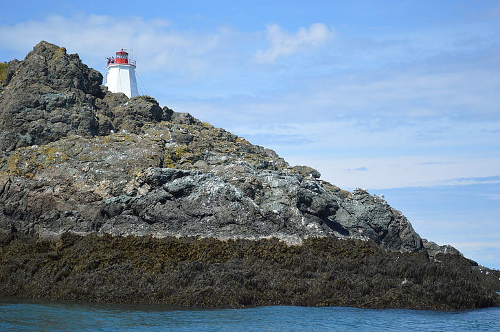 برج المنارة أبيض و أحمر، ماء، تلة، كندا، lighthouse، خلفية HD