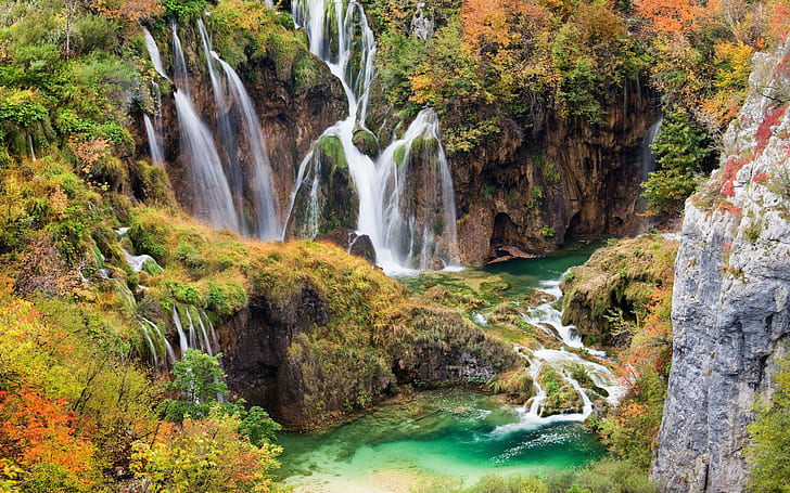 пейзаж, природа, водопад, национальный парк, Хорватия, Национальный парк Плитвицкие озера, Национальный парк Плитвицкие озера, HD обои