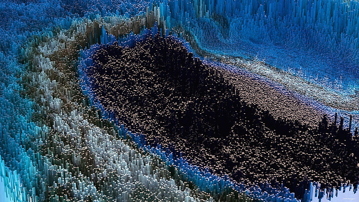 ปะการังสีน้ำตาลสีเหลืองและสีน้ำเงินนามธรรมศิลปะดิจิทัล 3 มิติงานศิลปะ CGI, วอลล์เปเปอร์ HD