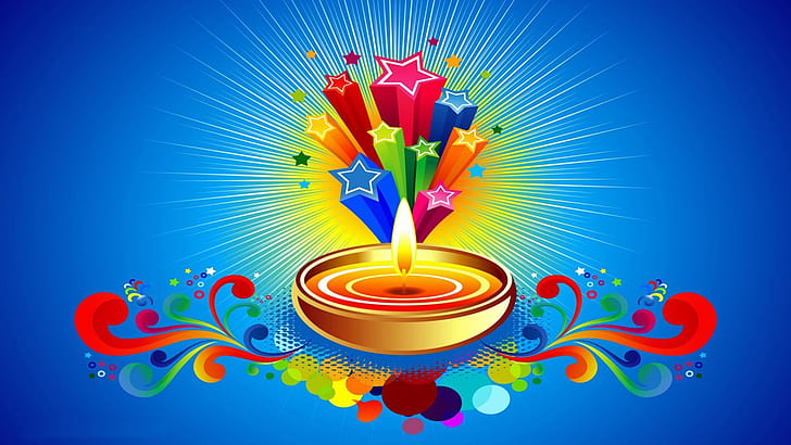 Happy Diwali Celebration Stars Candle Blu Hd Background 1920 × 1080, HD тапет
