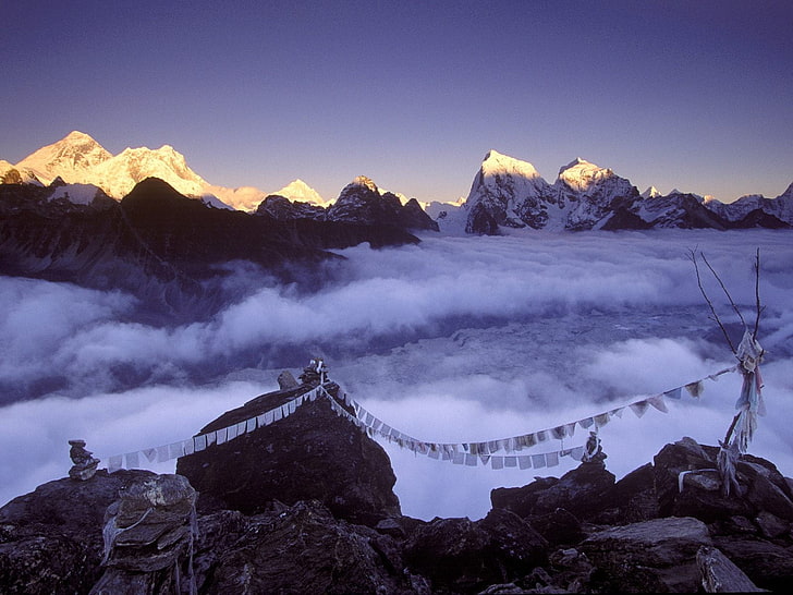 заснежени планини, природа, пейзаж, планини, Непал, Хималаи, HD тапет
