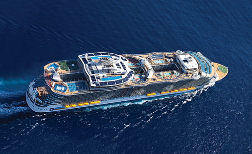 Royal Caribbean Cruise, niebiesko-biały statek wycieczkowy, podróż, inne, ocean, podróż, relaks, rejs, przygoda, wakacje, statek wycieczkowy, Tapety HD HD wallpaper