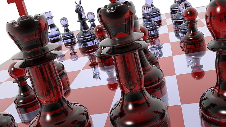 glass chess set illustration, chess, black, board, glass, collection, HD wallpaper