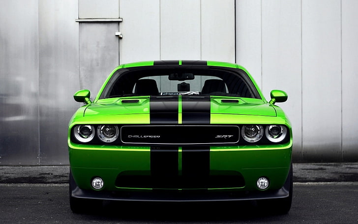 зелено и черно спортно превозно средство, Dodge Challenger, кола, Dodge Challenger Hellcat, HD тапет