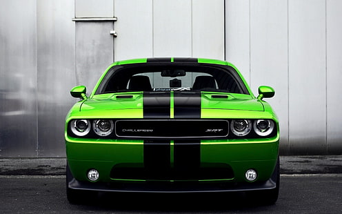 зелено и черно спортно превозно средство, Dodge Challenger, кола, Dodge Challenger Hellcat, HD тапет HD wallpaper