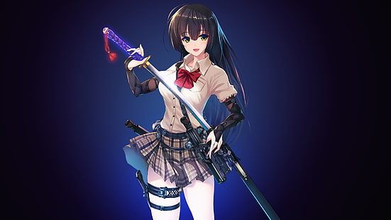 Dziewczyna z anime, miecz, katana, samuraj, 4K, Tapety HD HD wallpaper