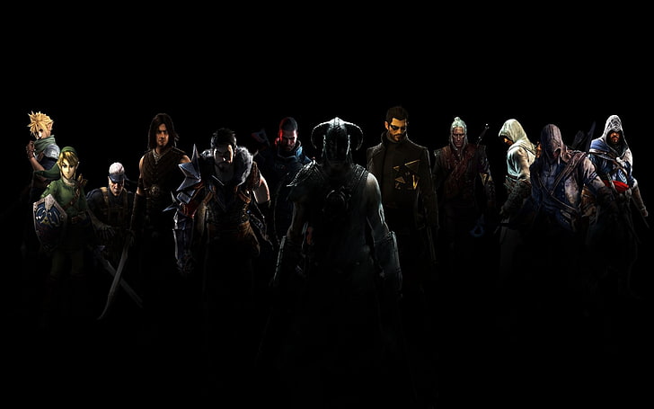 illustration de personnages variés, jeux vidéo, La légende de Zelda, The Elder Scrolls V: Skyrim, Dovakhiin, collage, Fond d'écran HD