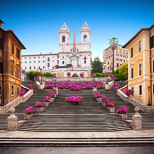 fiori, casa, Roma, Italia, palcoscenico, architettura, Piazza di Spagna, Sfondo HD HD wallpaper