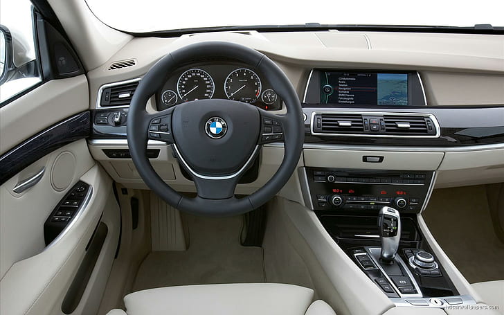 2010 BMW 5er Gran Turismo Interieur, schwarzes BMW Autolenkrad, Interieur, 2010er Serie, Gran, Turismo, Autos, HD-Hintergrundbild